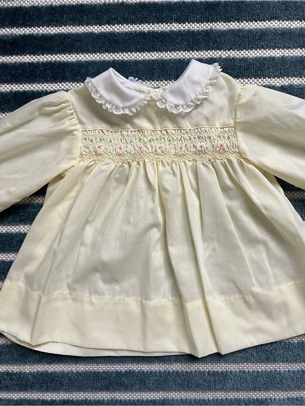 Vintage Polly Flinders Hand Smocked Butter Yellow Baby Dress 18 Months